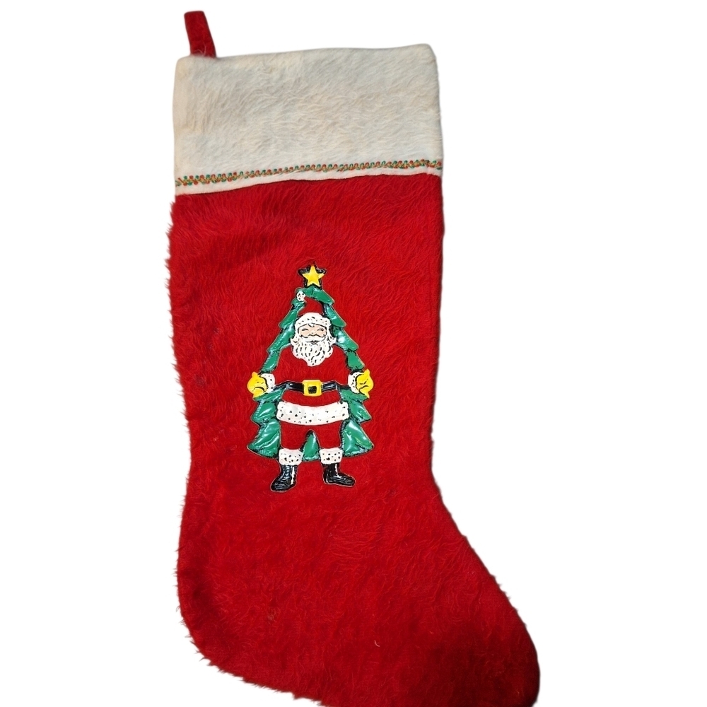 Vintage 70s Santa Claus Red Christmas Stocking Tree Decor